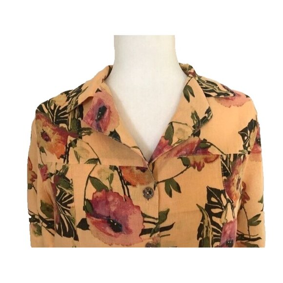 CLICK by COLOR ME COTTON 100% Linen Button Up Top Size Small Peach Floral - Picture 2 of 7